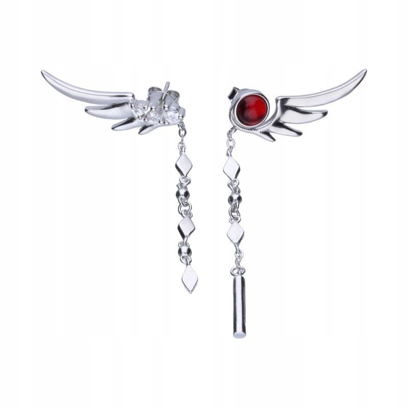 stříbrné náušnice 925 křídla s červeným kamenem a zirkony