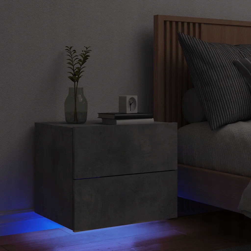 Nástěnný noční stolek s Led osvětlením betonově šedý Šedá 836818