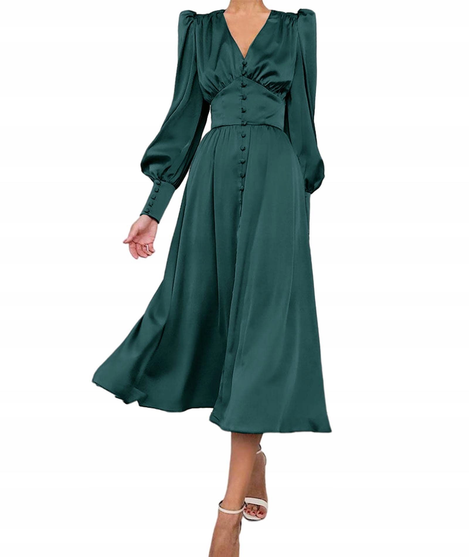 Dámská Šaty Maxi Dlouhá Saténová Elegantní Vintage Tmavě zelená Xs