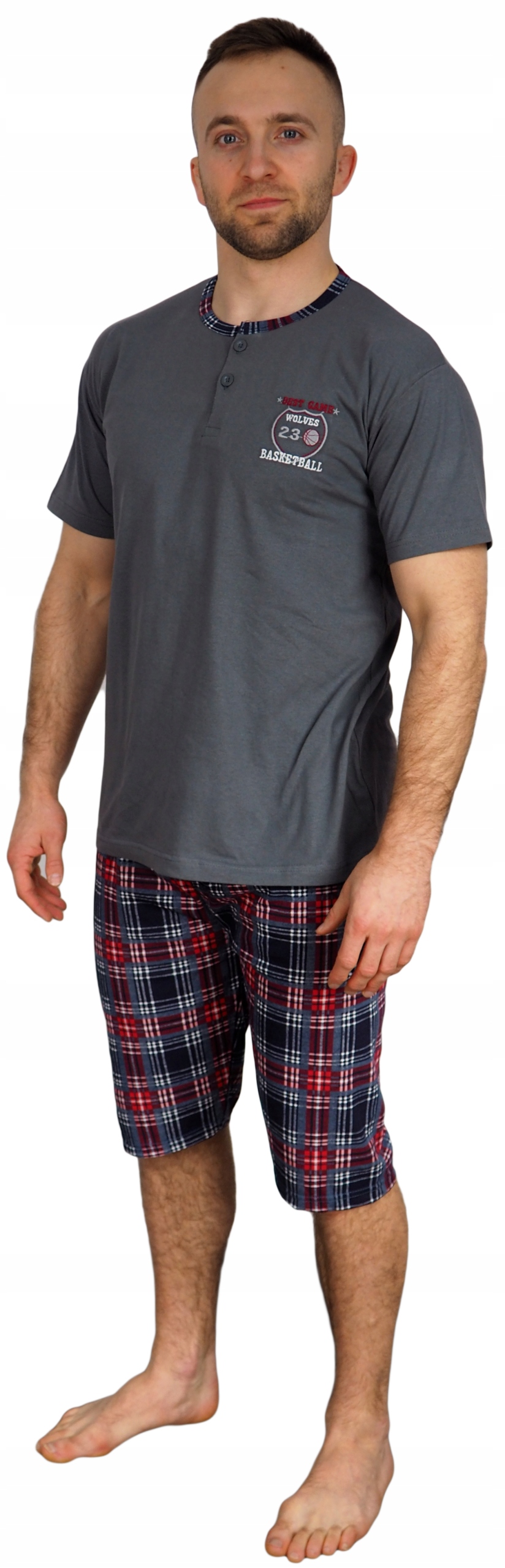 PIŻAMA MĘSKA M kratka GUZIKI 100% bawełna roz.M Rozmiar M