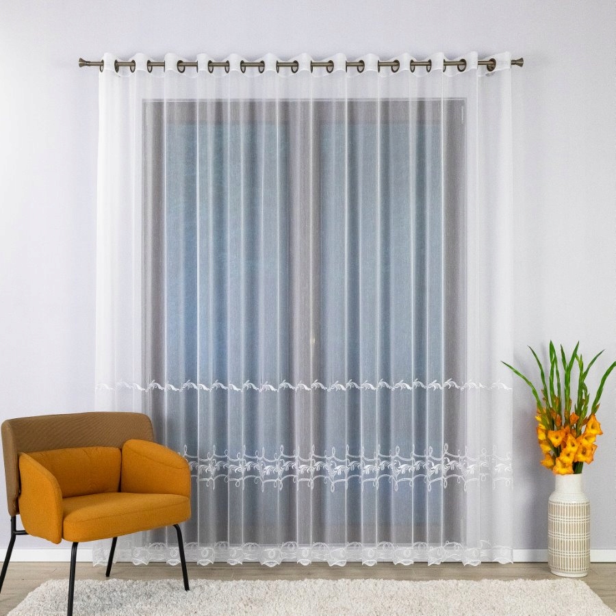 Hotová Záclona S Páskou S Vyšívaným Vzorem, 400X200