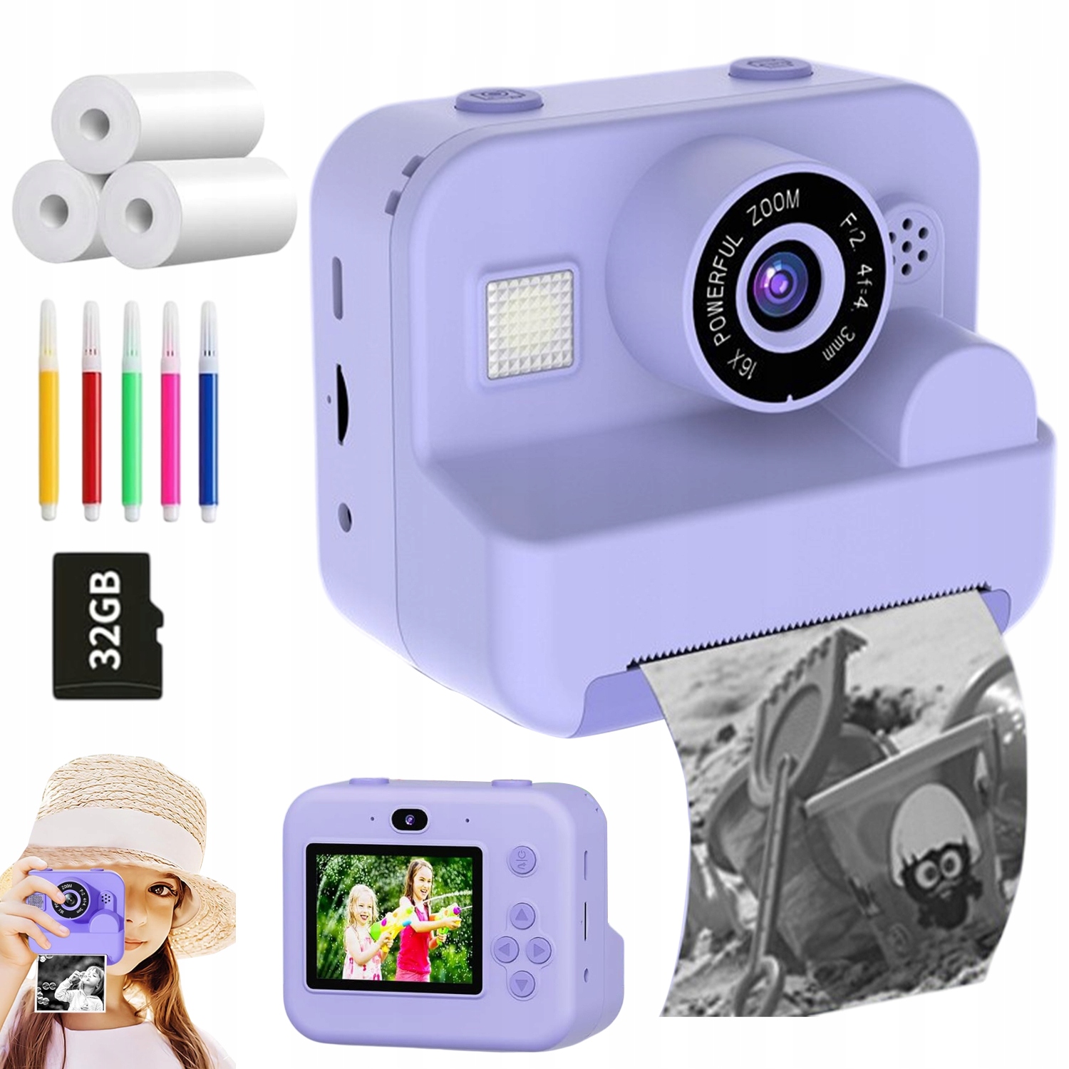 Okamžitá Kamera S Funkcí Selfie 1080P 16X Zoomem A 32GB Sd Kartou