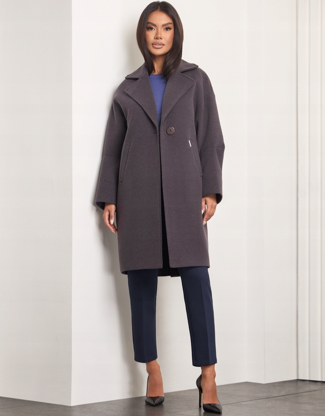 Zartex dámský kabát bez kapuce s krabičkovým proužkem Neya espresso AW25 vel. Xs