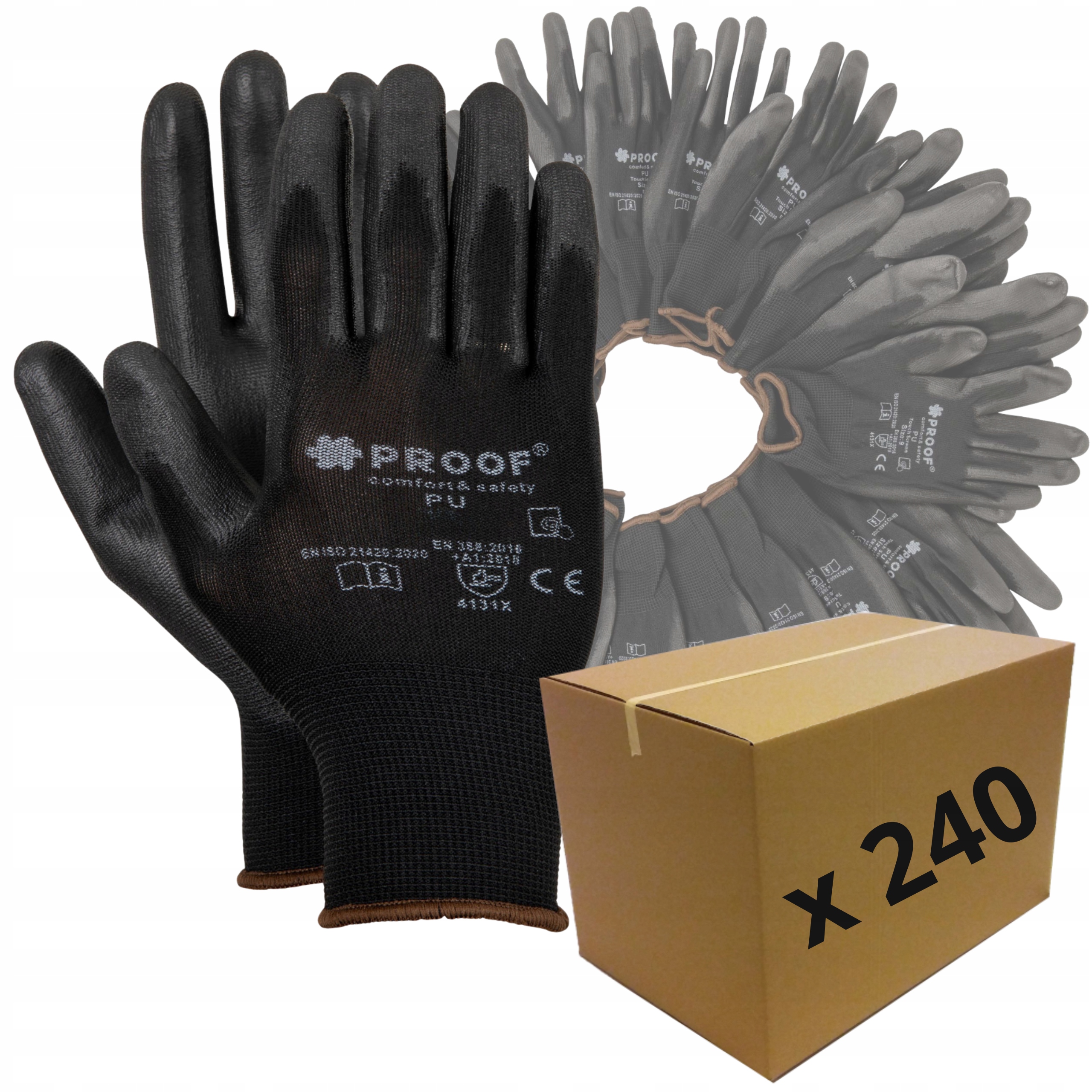 Pracovní Rukavice Proof Pu Černé Potažené Polyuretanem, Velikost 7 S, 240 párů