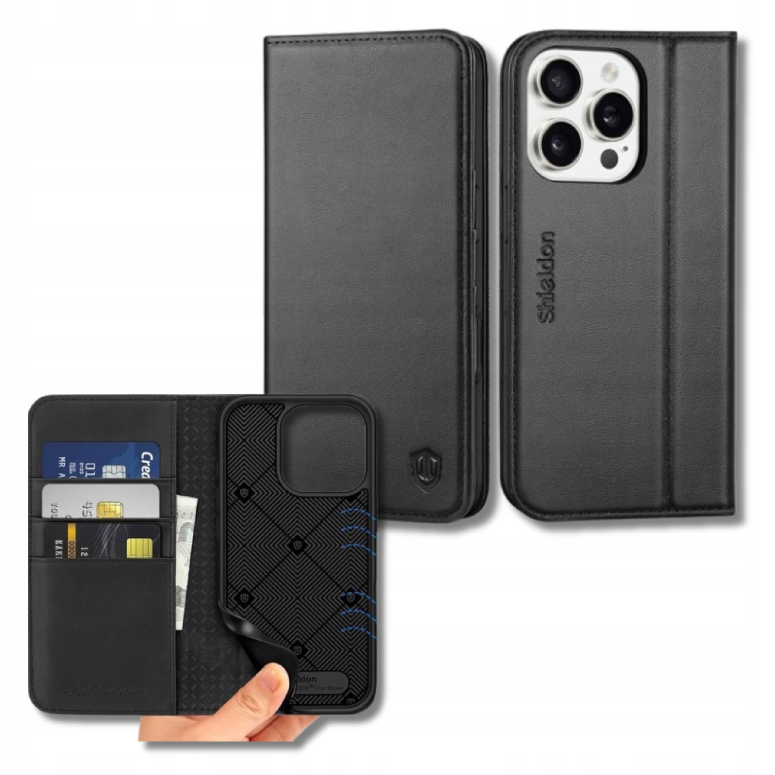 Pouzdro na telefon Obal Kryt Kožená peněženka iPhone 16 Pro Premium