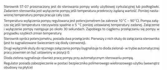 DIAMOND ST-07 STEROWNIK REGULATOR POMPY C.W.U. Kod producenta ST-07