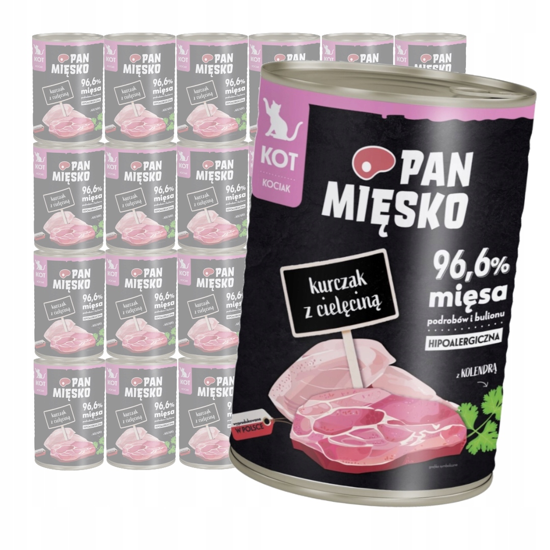 Pan Mięsko Hypoalergenní Vlhké Krmivo pro koťata Kuřecí telecí 24x400 g