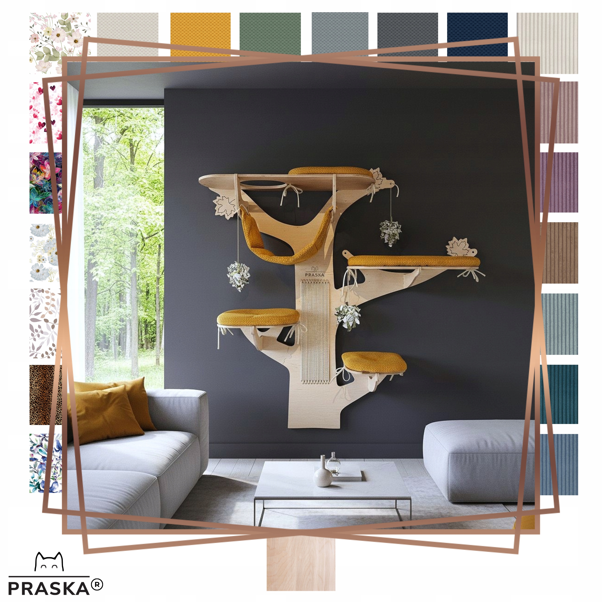 Praska Škrabadlo pro kočky na zeď Stromek Javor 162x169x38 cm Natural