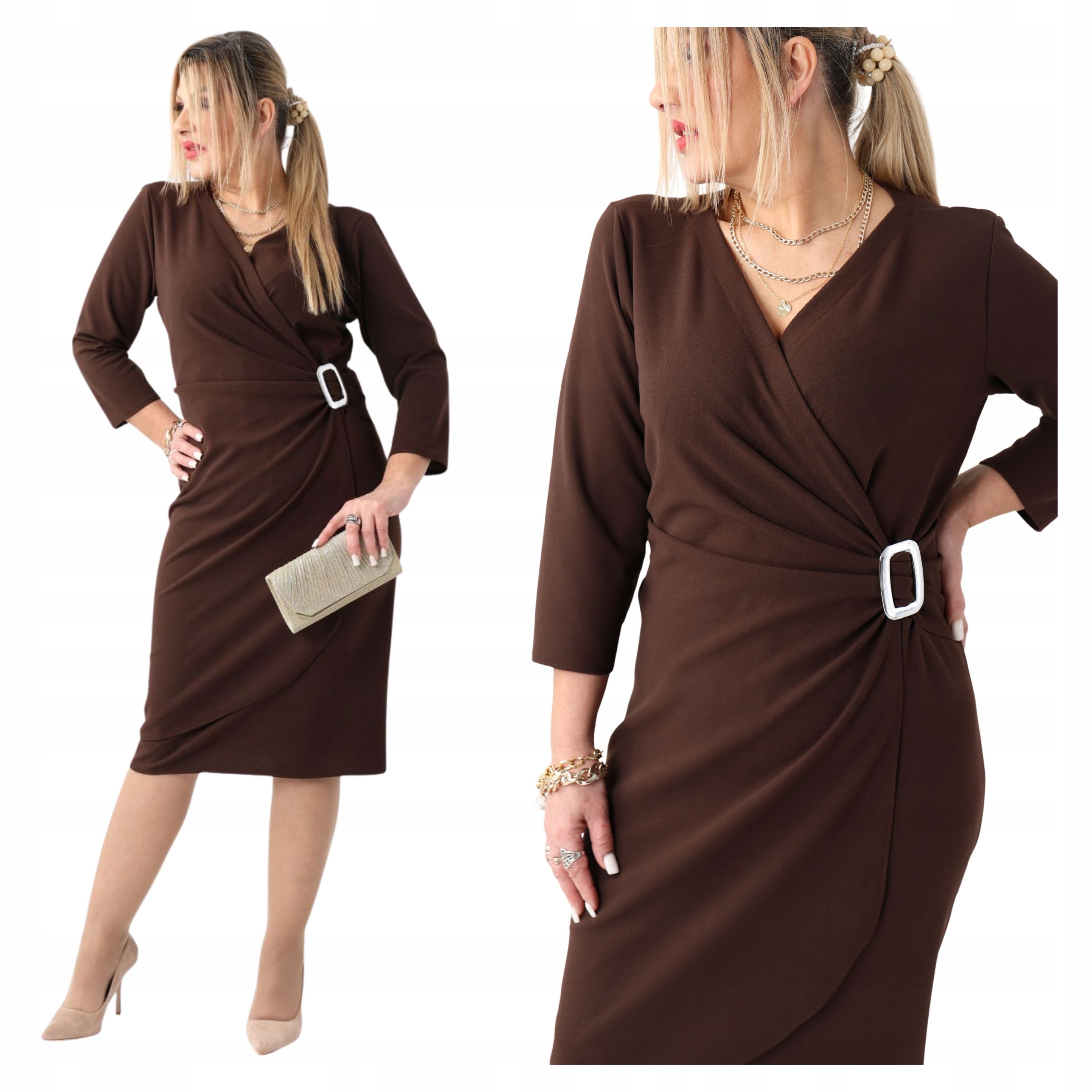 Sukienka kopertowa marszczona midi Polski Producent duże rozmiary