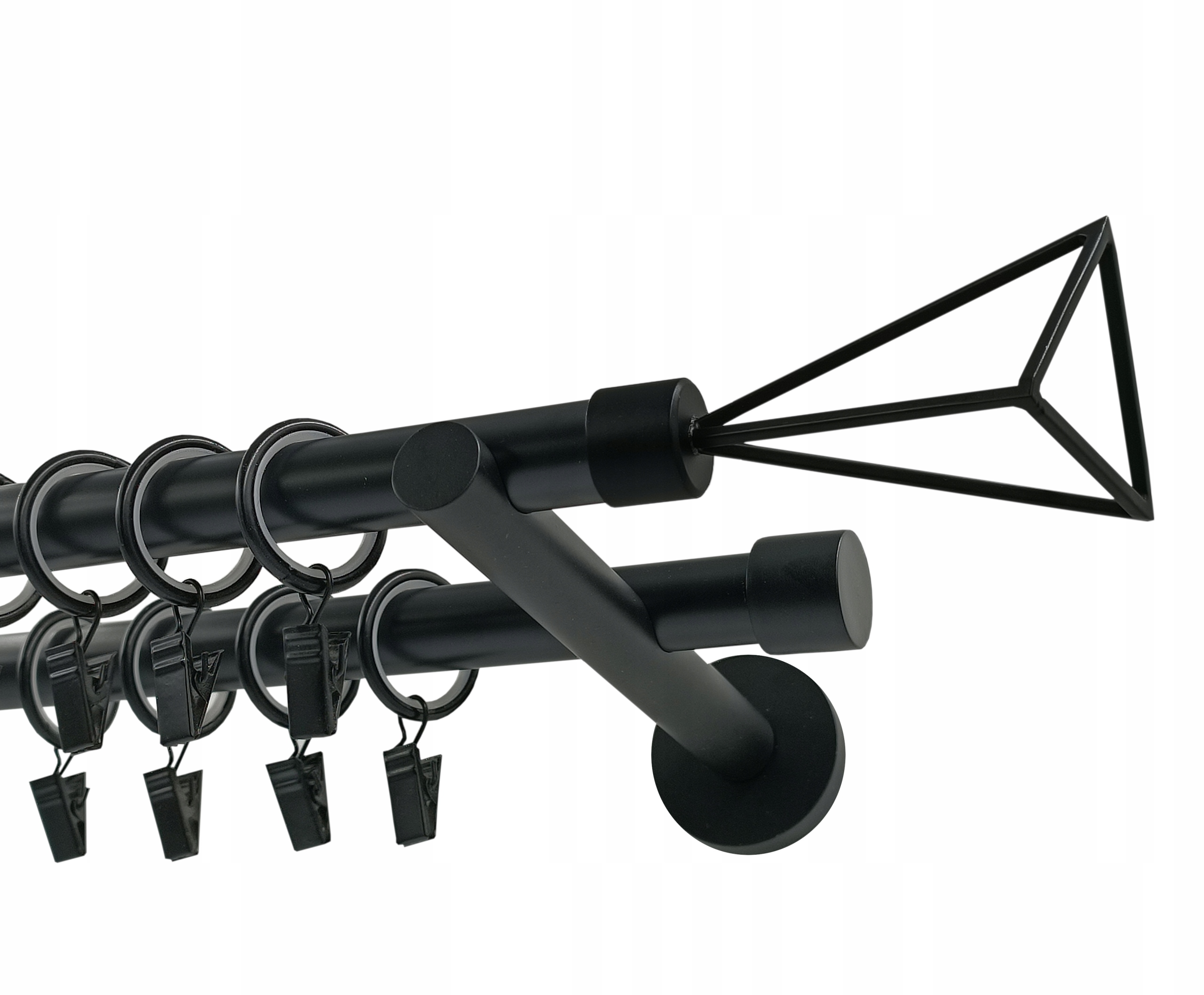 Garnýž dvojitá Kovový 19+19 mm Černý Mat 360 cm Geometric