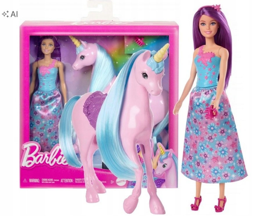 Lalka Barbie z jednorożcem zestaw zabawowy Mattel
