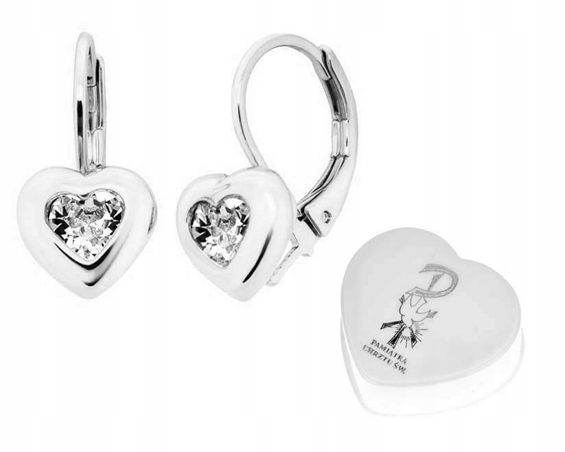 SREBRNE KOLCZYKI SERDUSZKA DLA DZIEWCZYNKI Z KRYSZTAŁKAMI SWAROVSKI CHRZEST