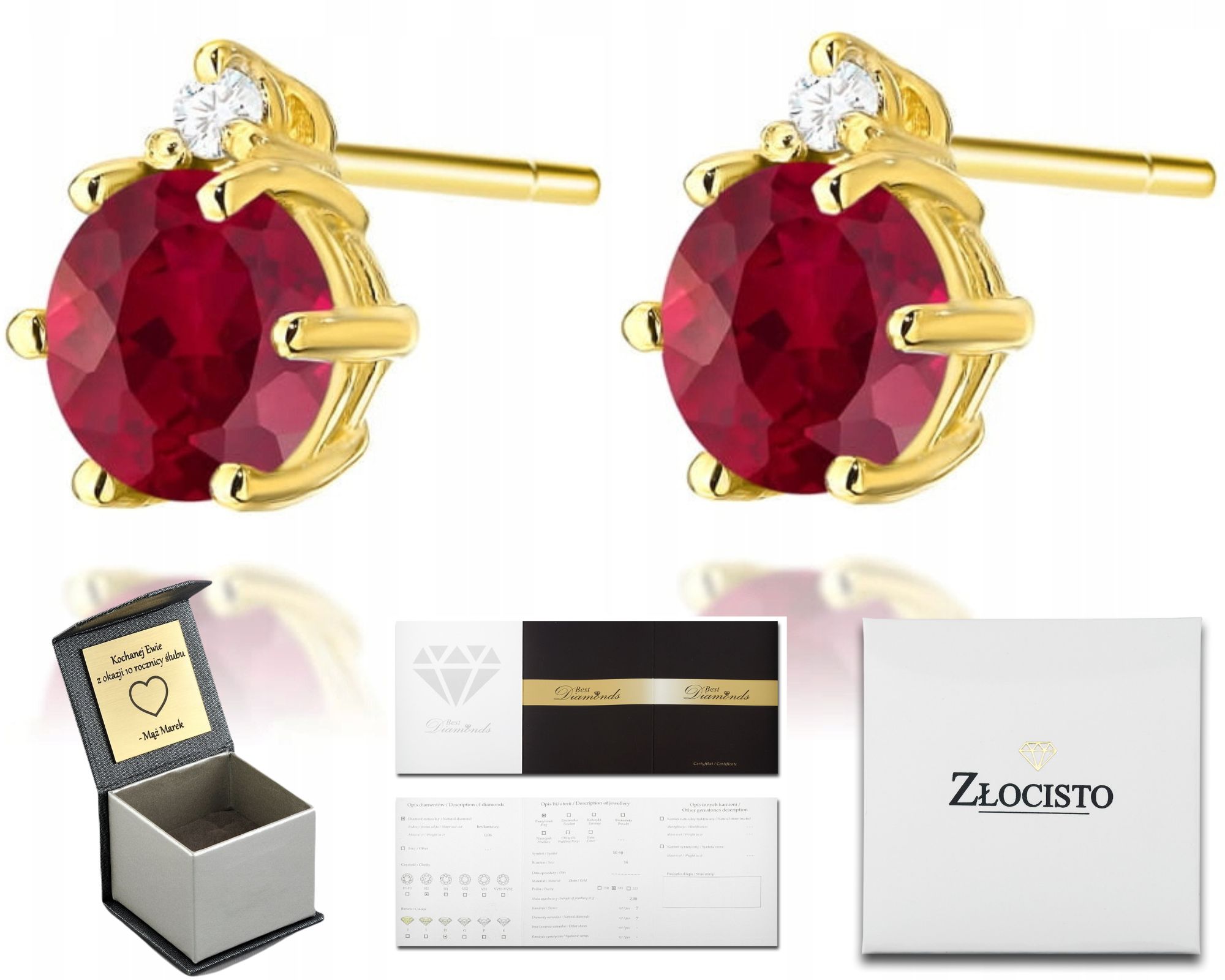 Žluté Zlato Náušnice S Rubínem A Diamanty V Ryzosti Zlata 585