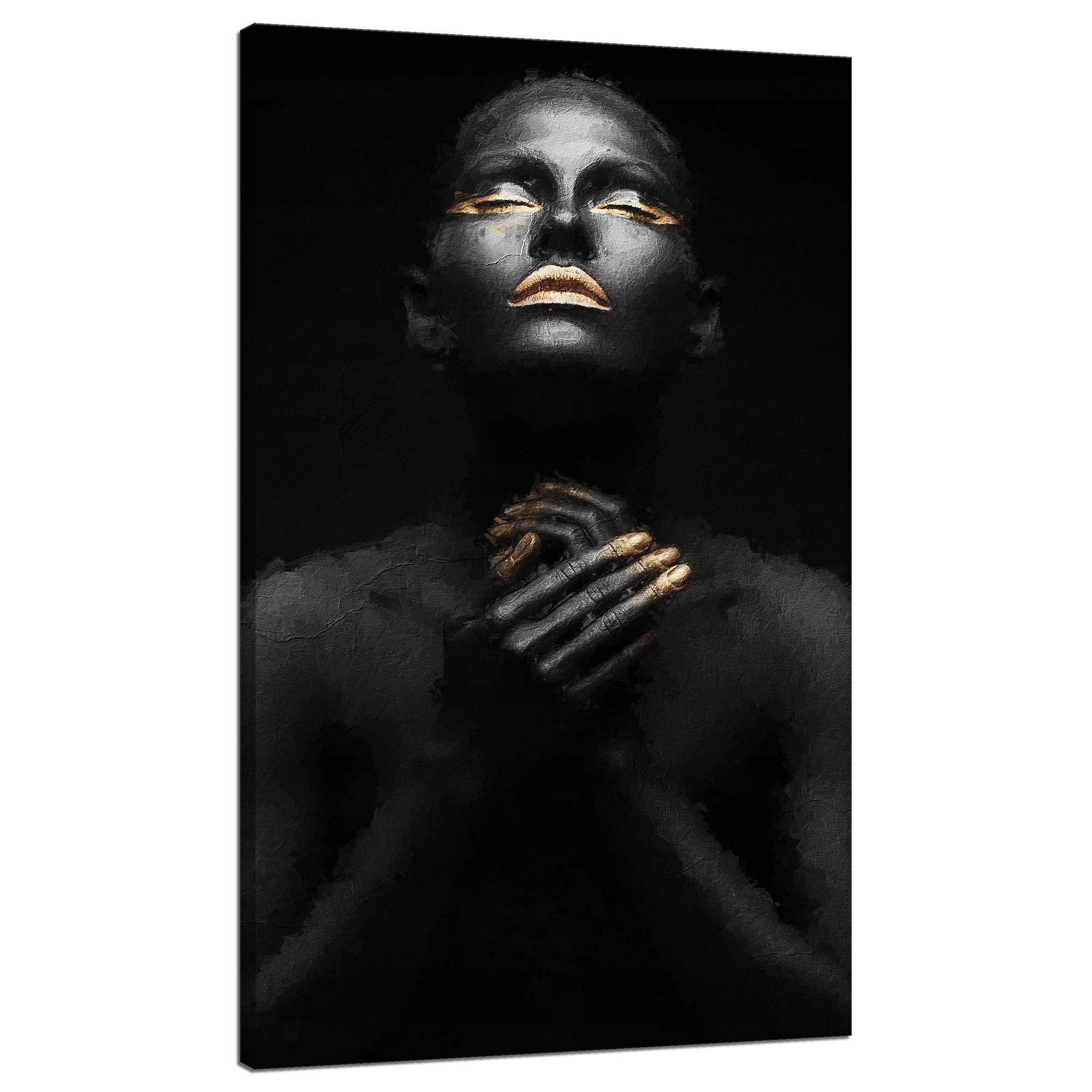 Obraz na plátně Černá žena Zlaté nehty Ústa Oči 70x120 cm