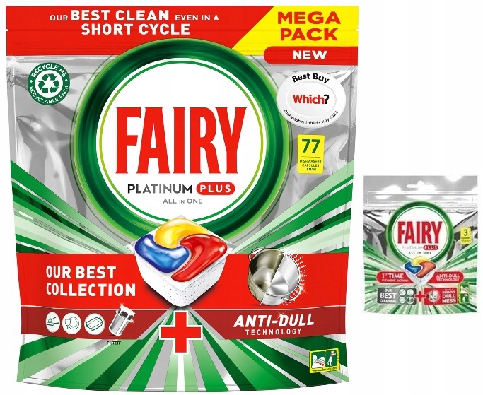 Levně Tabletky kapsle do myčky nádobí Fairy Platinum Plus 80 ks lemon