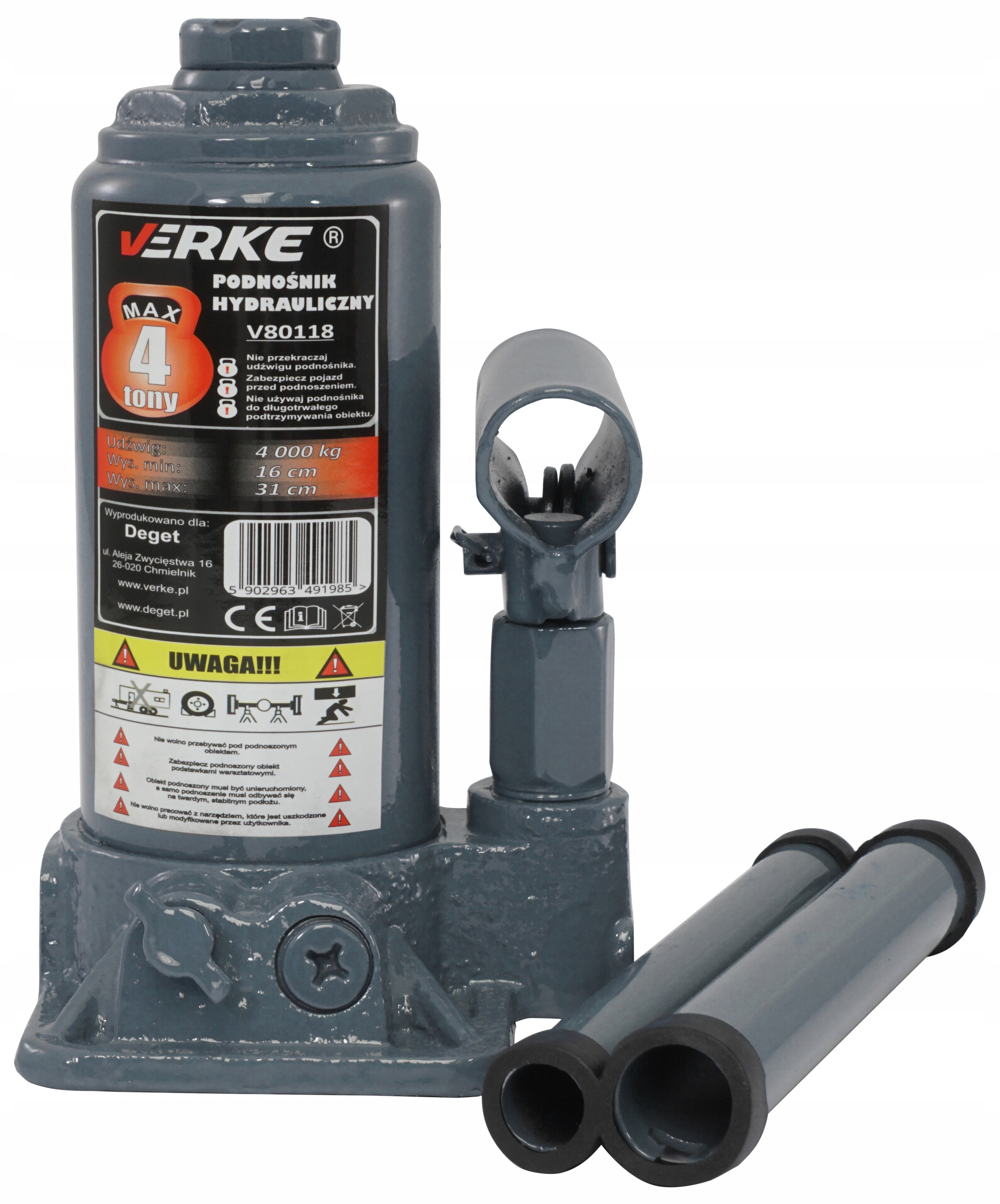 PODNOŚNIK SŁUPKOWY 4T TONY HYDRAULICZNY ŻABA LEWAREK BUTELKOWY ZAWÓR WYSOKI Marka Verke