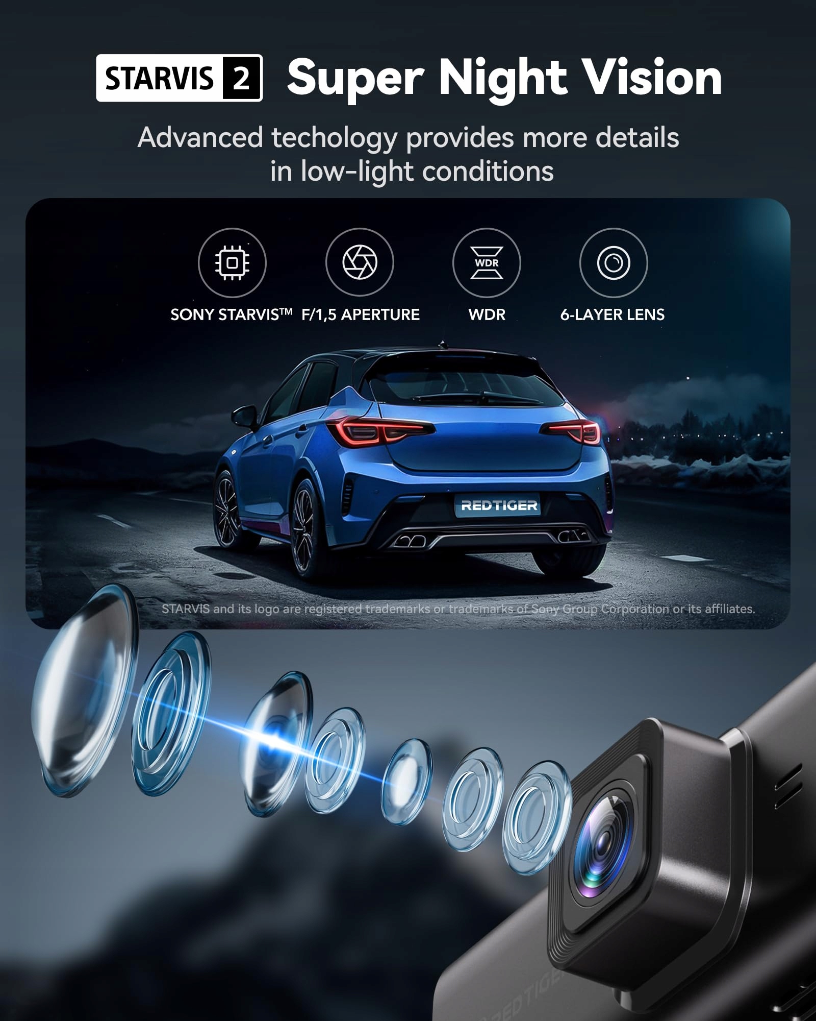 REDTIGER 4K Kamera Samochodowa Przód Tył Dotykowy Ekran GPS WiFi 128GB — miniatura 7