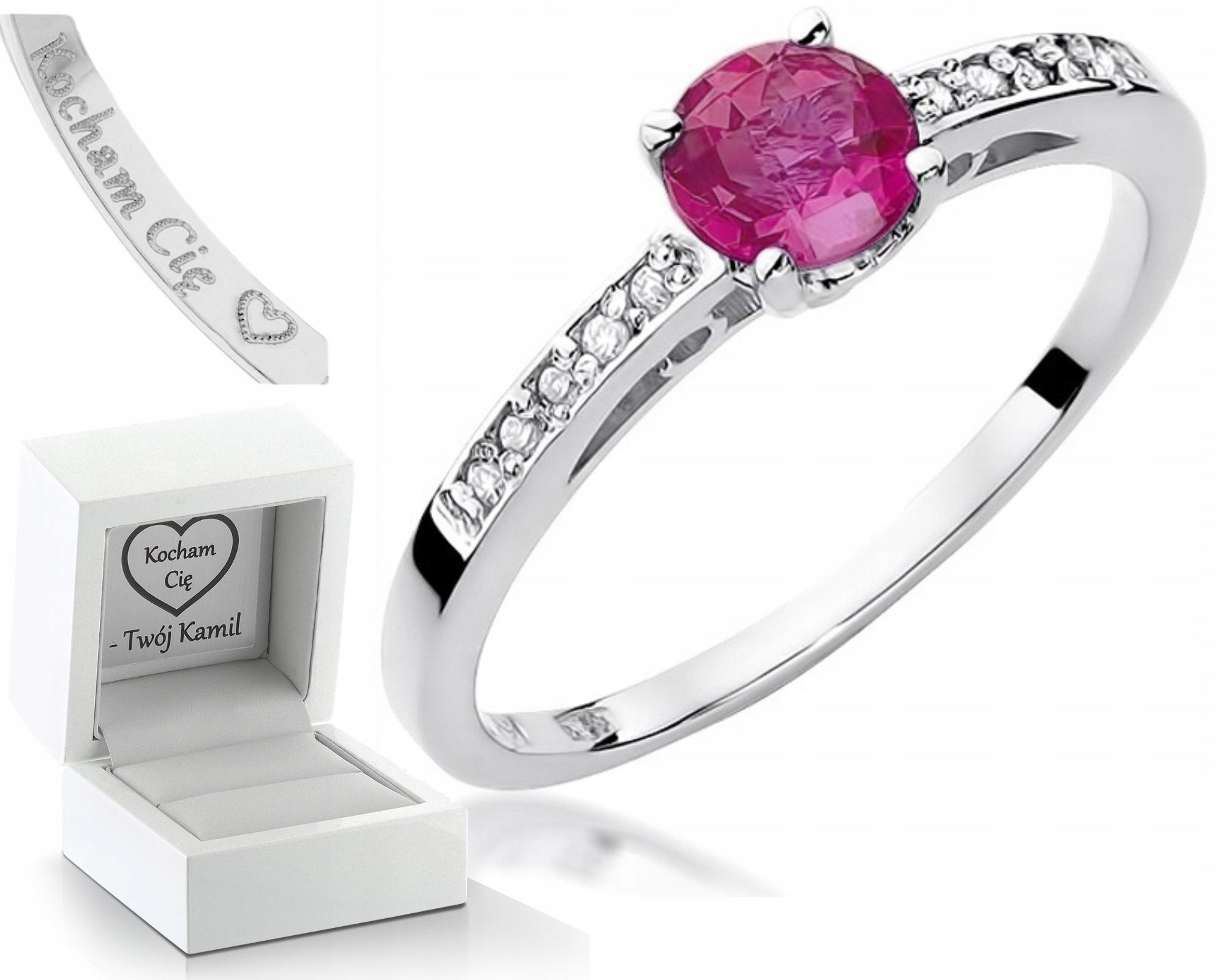 Prstýnek Brilianty Rubín Bílé Zlato 585 Gravírování