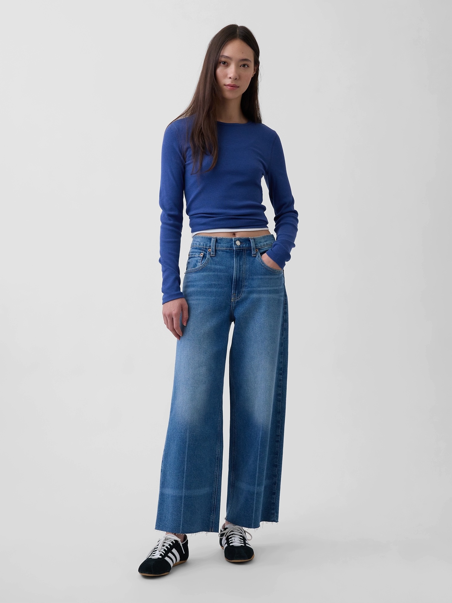 Gap Džíny High Rise Stride Wide-Leg Ankle