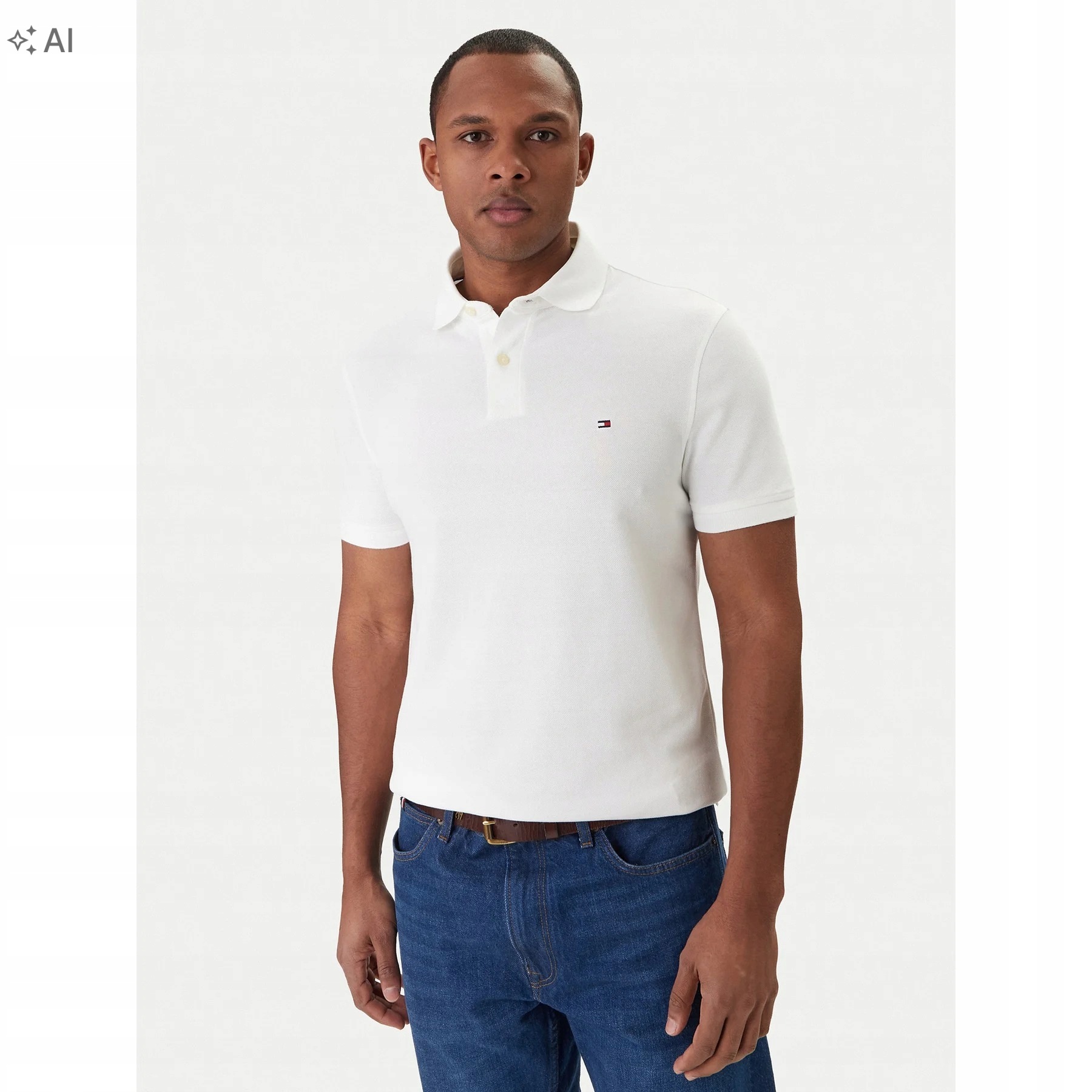 Tommy Hilfiger Bílá Polokošile Z Bavlny S Krátkým Rukávem, Velikost XL 7GA