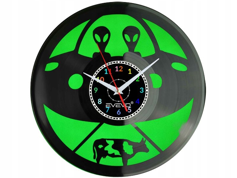 Nástěnné Hodiny Ufo Loď Kosmické Fluorescenční Pozadí Vinylová Deska Preze