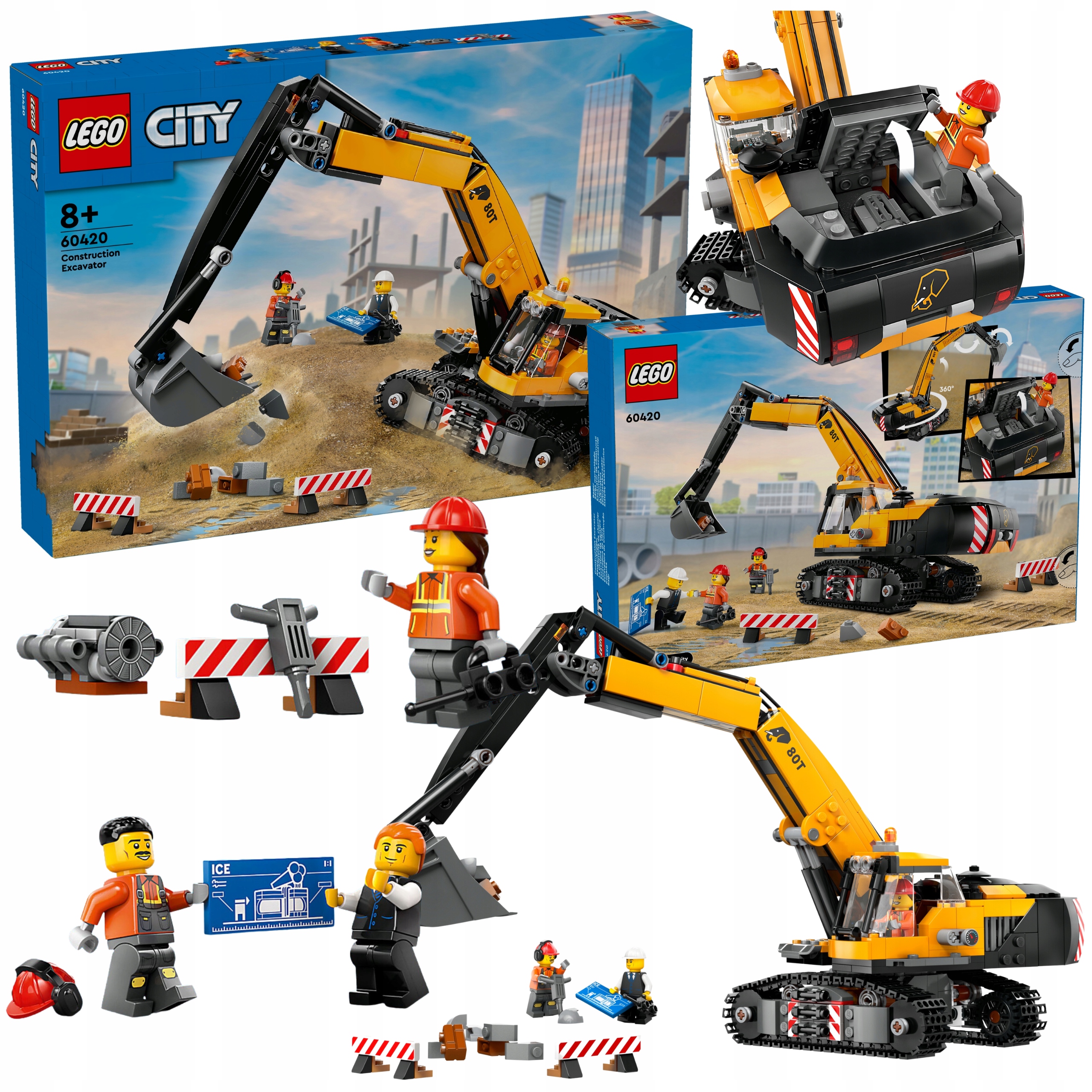 Lego City 60420 Žlutý Bagr 3 Figurky Stavebního Vozidla S Otočnou Kabinou