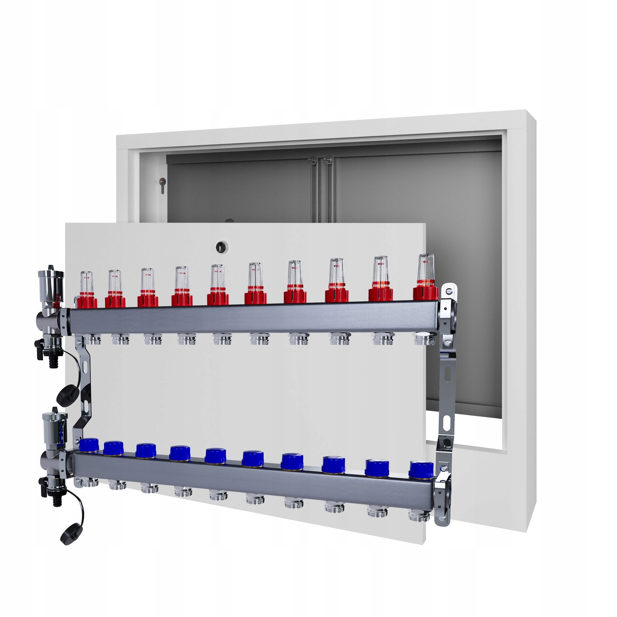 Nerezový rozdělovač pro podlahovku 10 s nástěnným boxem