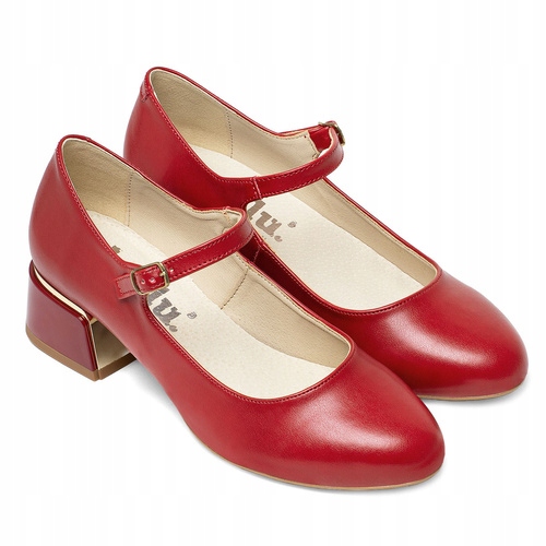 Brilu Polskie Czółenka Z Ozdobnym Obcasem Miya Czerwone 36