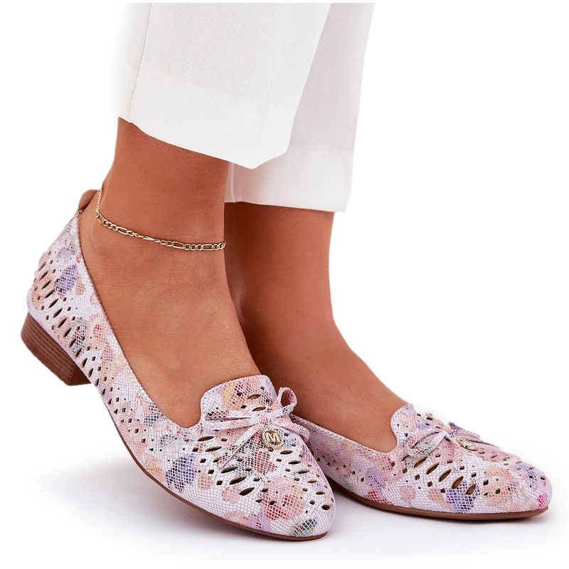 Baleríny Ažurové Eko semiš Plochý Podpatek Mašlička Elegnckie Multicolor 37