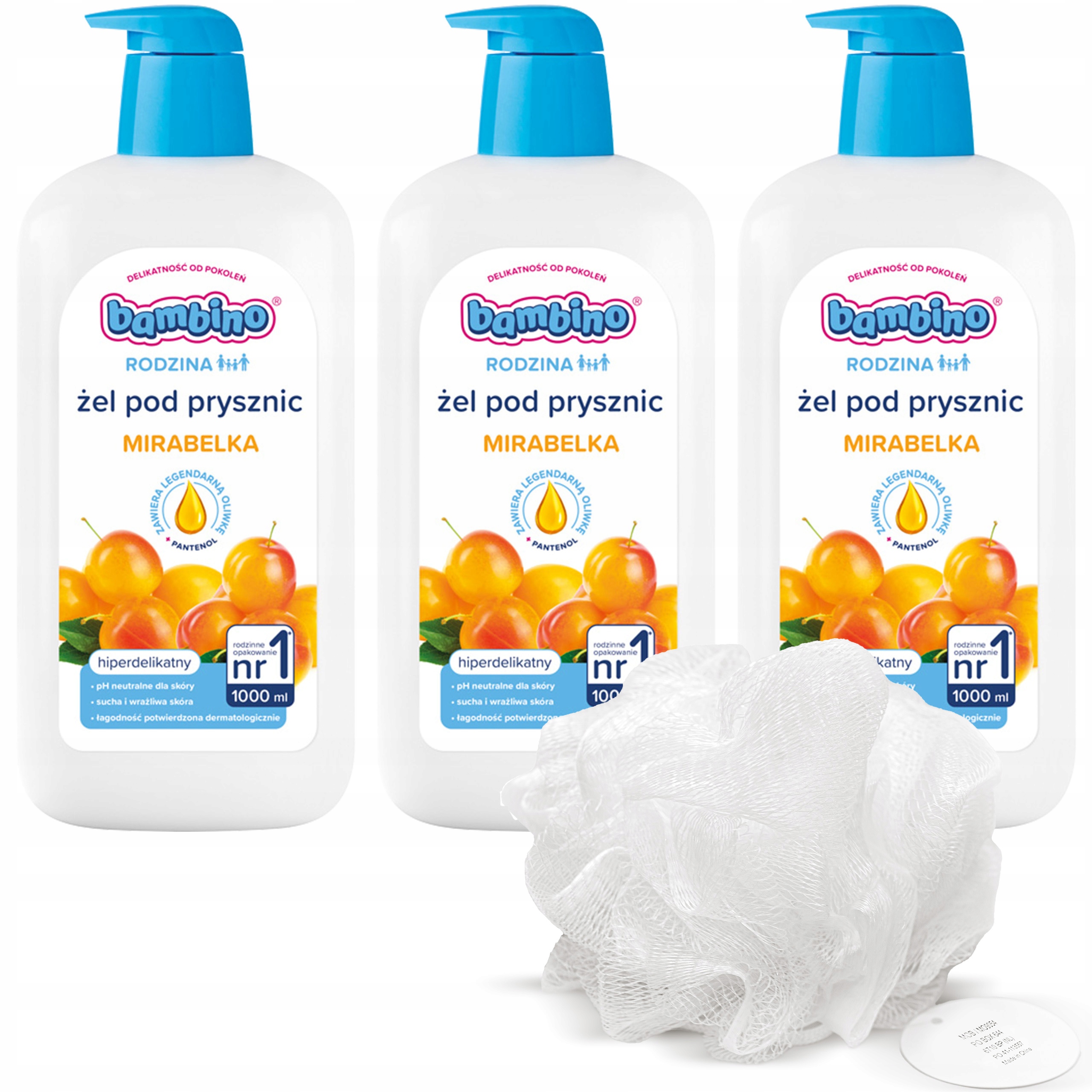3 x Bambino Rodzina Żel pod prysznic Mirabelka 1000 ml myjka
