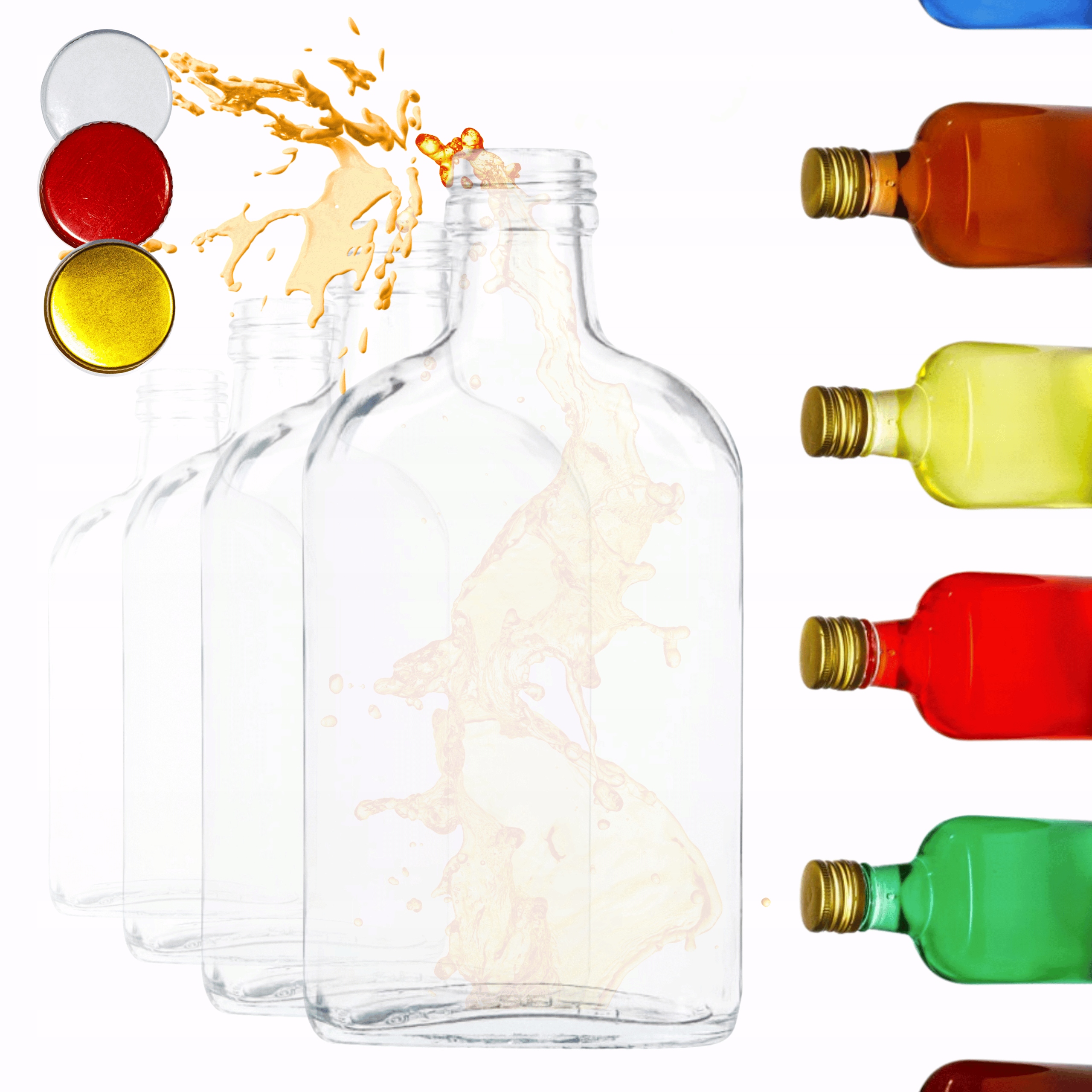 Fľaše 200 ml ploskačky na šťavu, tinktúry fi28 60ks, Matice