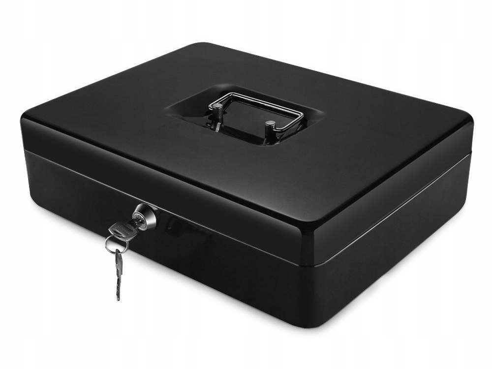 KASETKA METALOWA NA PIENIĄDZE SEJF KLUCZ 30cm Kolor czarny