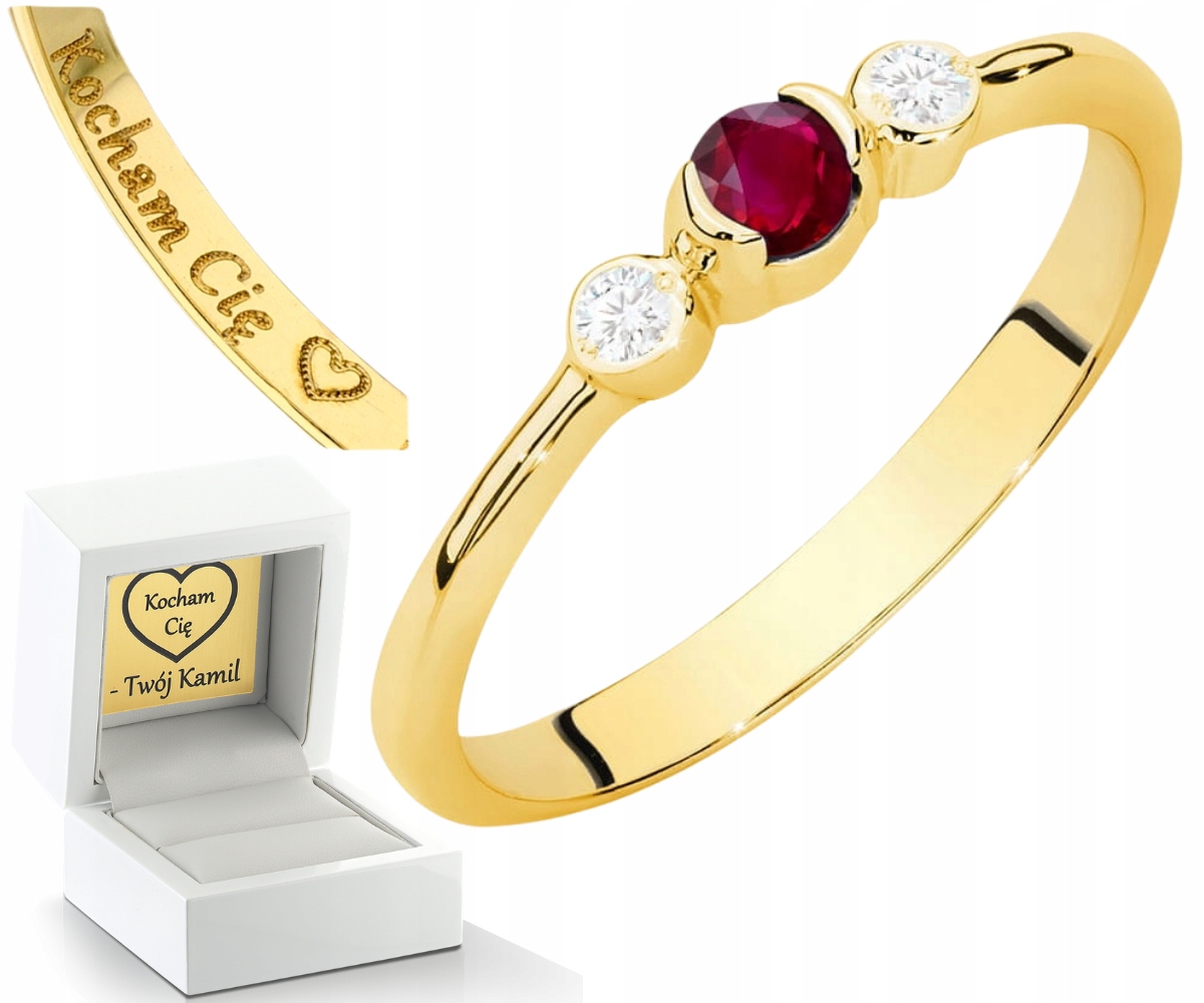 Zlatý Prstýnek S Rubínem A Brilianty Žluté Zlato Gravírování Bonus 585