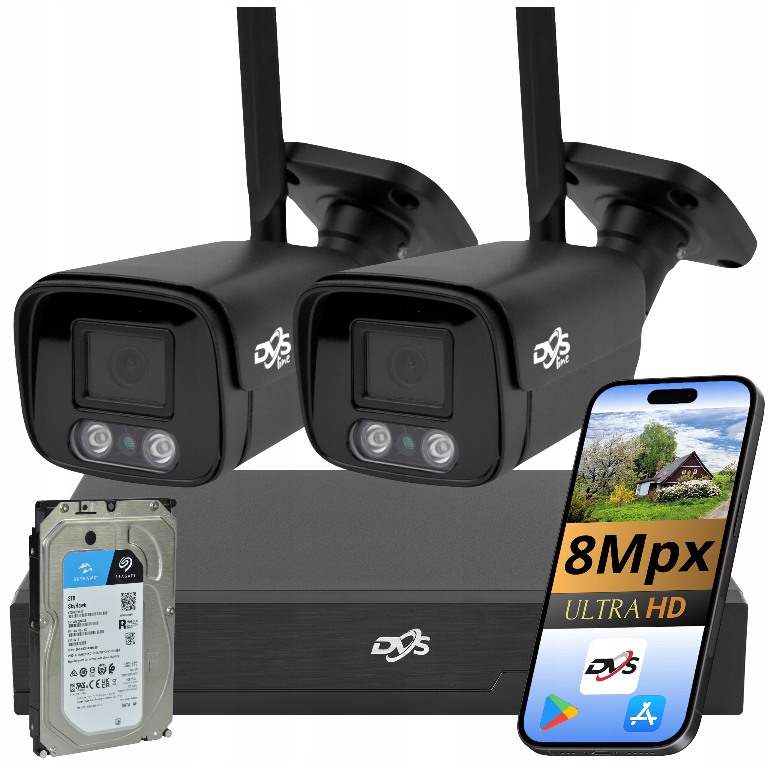 Set Kamer Wifi 4K 8Mp 2 Kamery Černá Venkovní Monitorovací Tuba 2TB