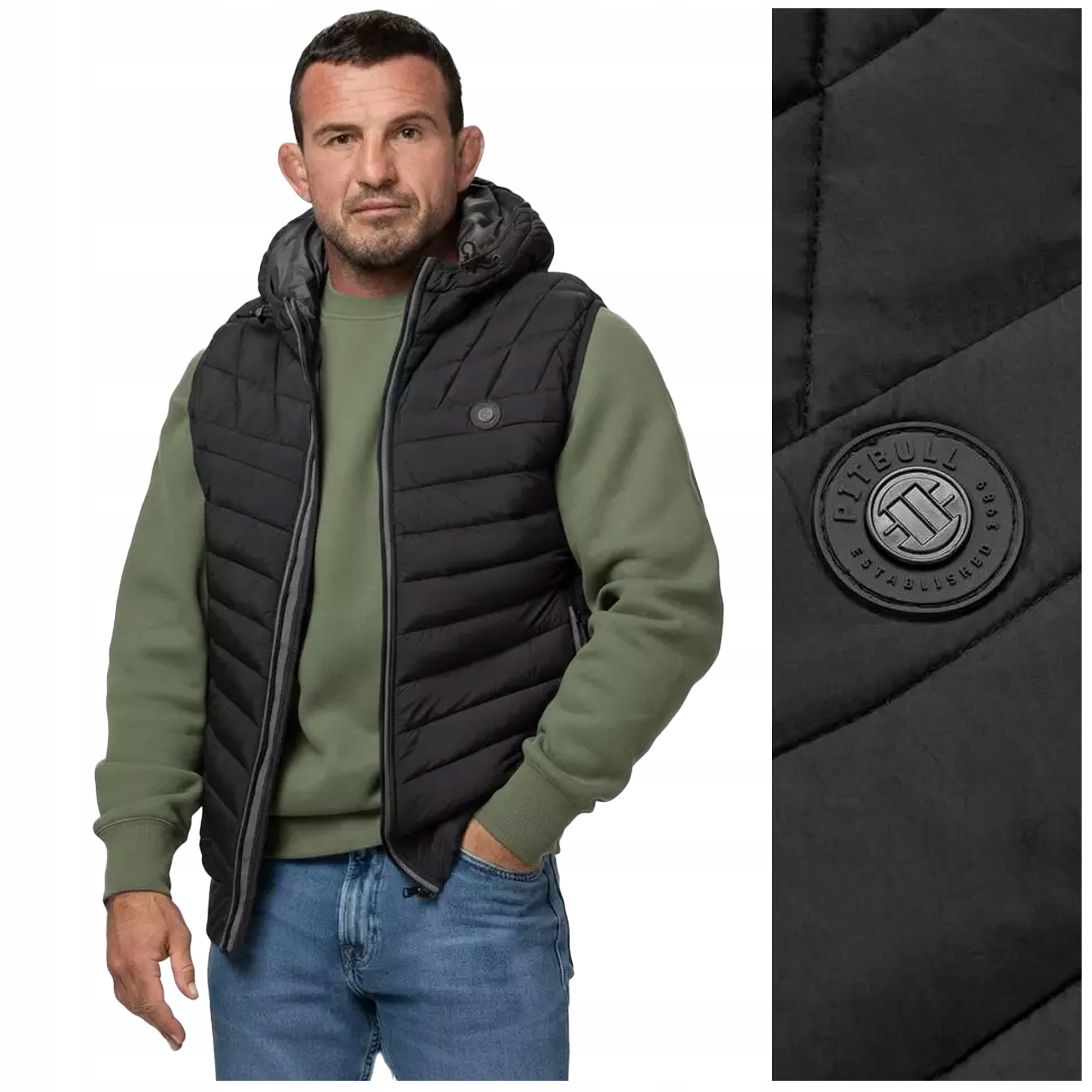 Prošívaná Bunda Bez Rukávů Pit Bull "naylor" s kapucí vel. M černá