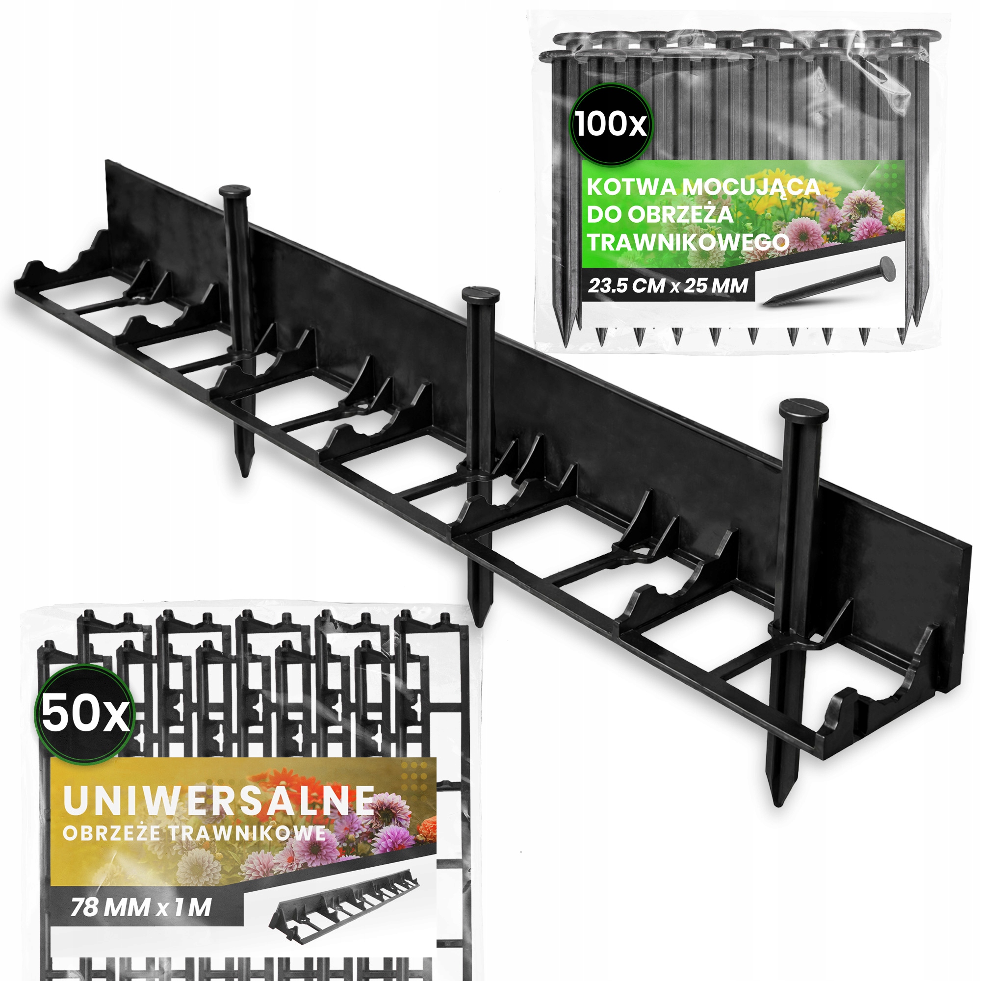 Okraj Trávnika 50 m 78 mm Border Palisáda 100x Upevňovacie Kotvy 25 cm Us-t