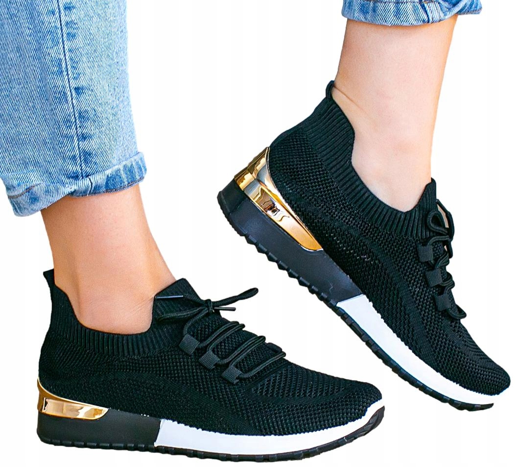 

Czarne adidasy sneakersy damskie złota wstawka 38