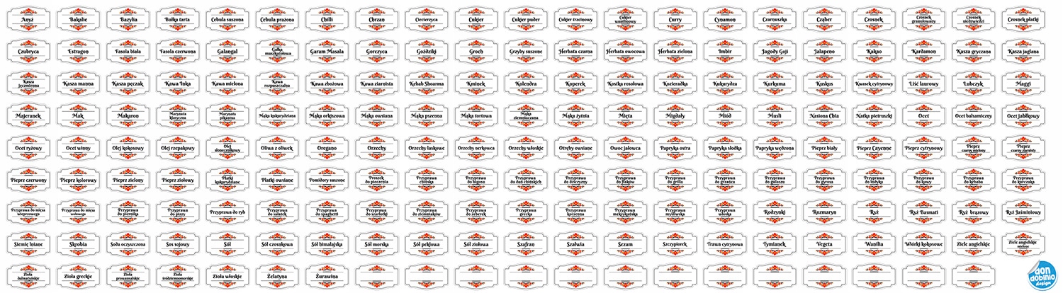 

Naklejki etykiety na przyprawy na słoiki 175+pisak