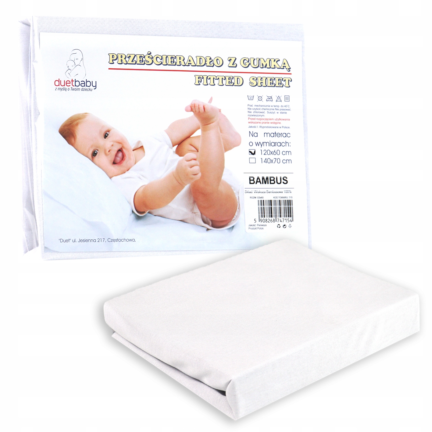 

Prześcieradło bambusowe do łóżeczka 60x120 białe