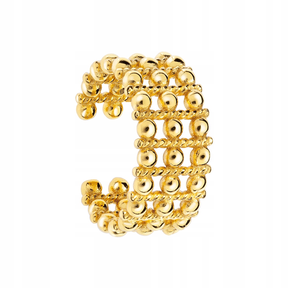 Nausznica Pozłacana Szeroka z Kuleczkami Kolczyk na Ucho Srebro 925 Sadva