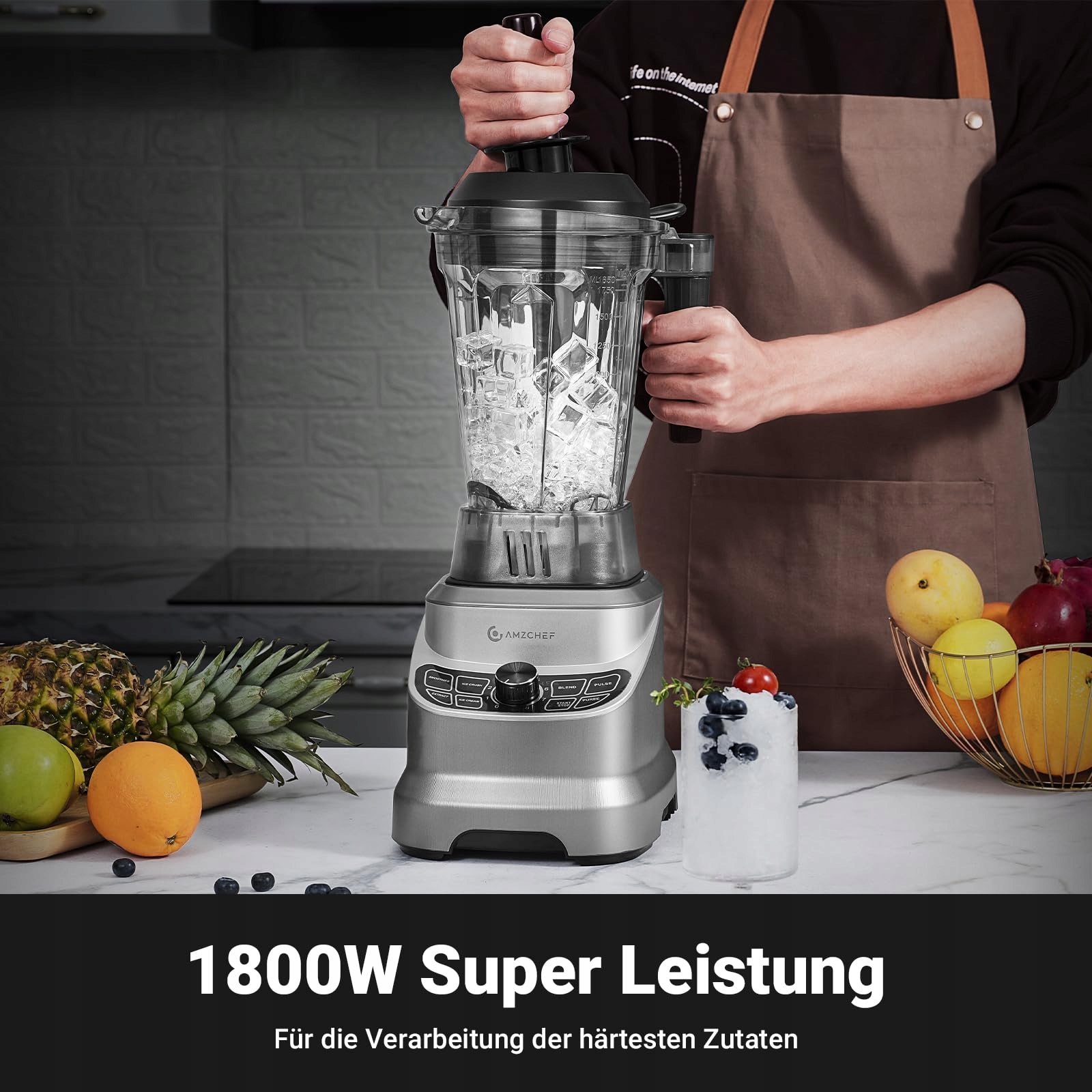 AMZCHEF Blender 1800W Do Kuchni 8 Prędkości 1,85L Shakes Smoothies Lód — miniatura 5