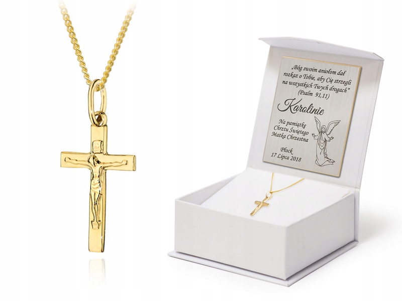 Zlatý Křížek 585 Řetízek Křest Svaté Přijímání Gravírování