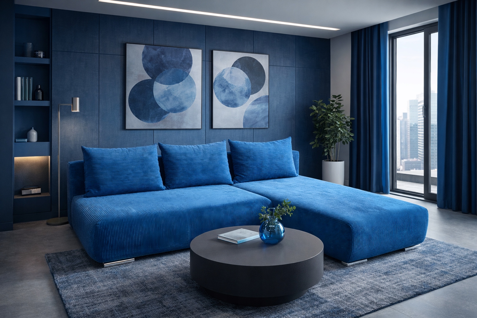 Rohová Sedací Souprava S Funkcí Spaní Ubo Mini Rohová Sedačka Rozkládací Modrý Manšestr