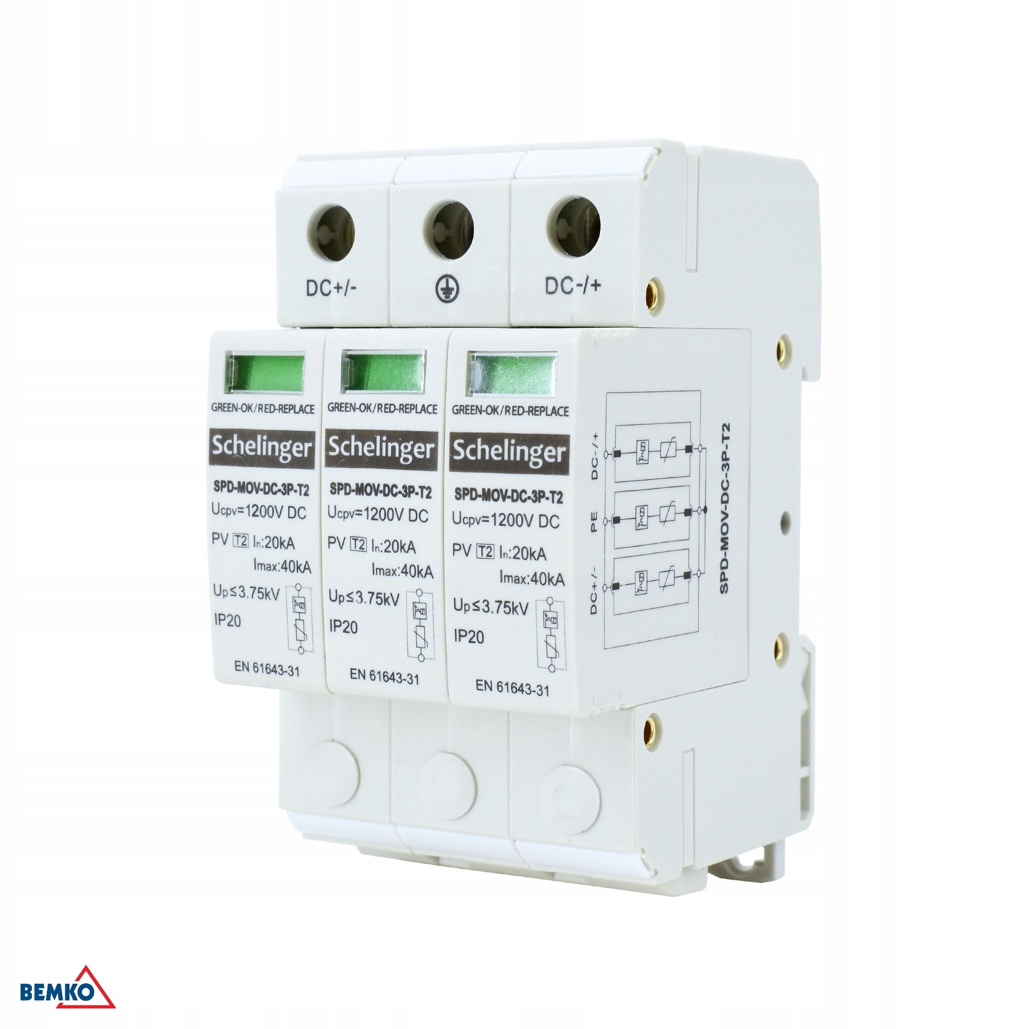 Omezovač přepětí 3P DC 1200V Třídy T2 Schelinger