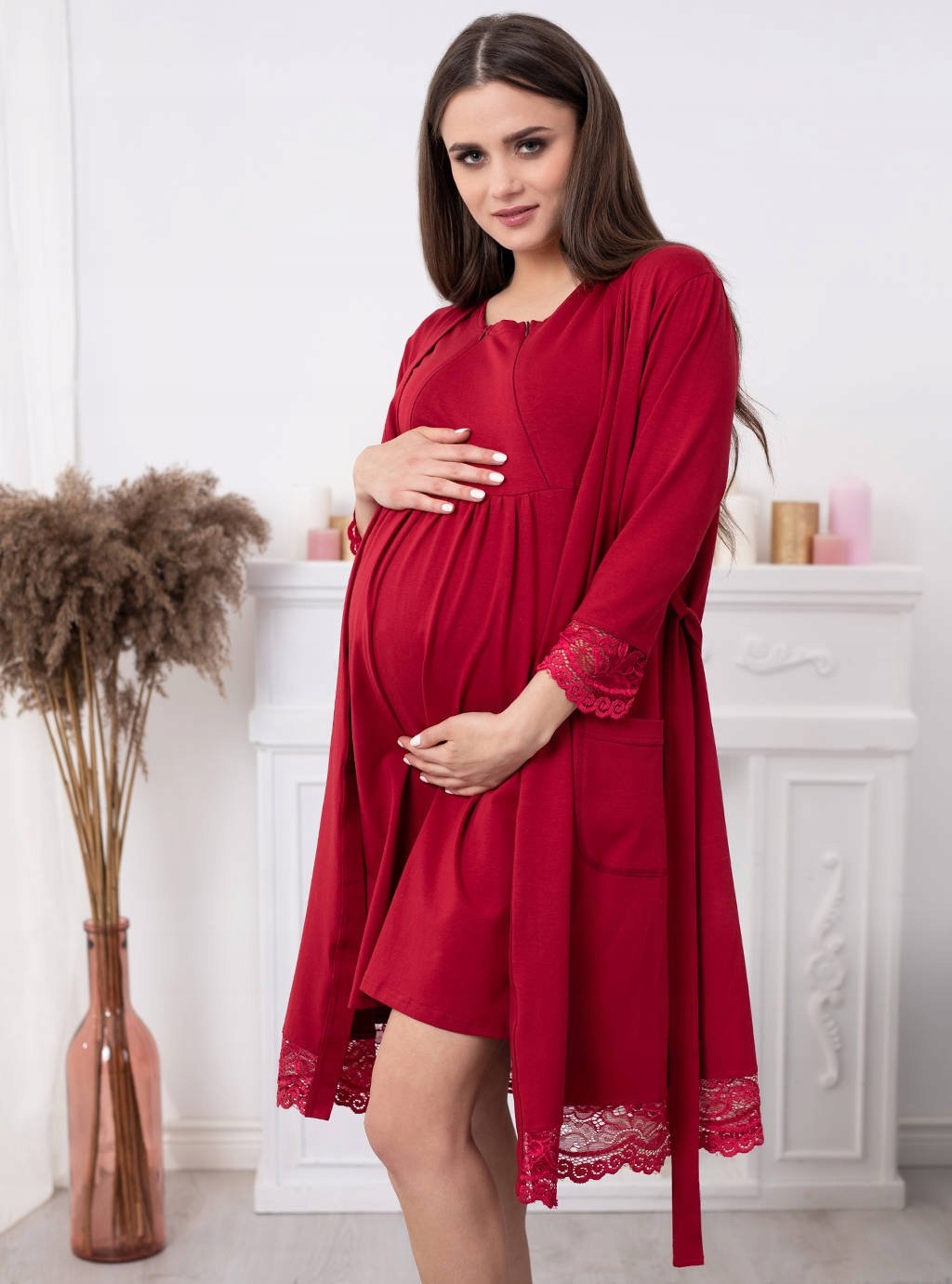 SZLAFROK DAMSKI CIĄŻOWY BAWEŁNIANY PODOMKA KORONKA 4XL Wzór dominujący inny wzór