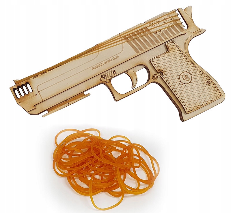 PISTOLET NA GUMKI RECEPTURKI DREWNIANY DO ZABAWY