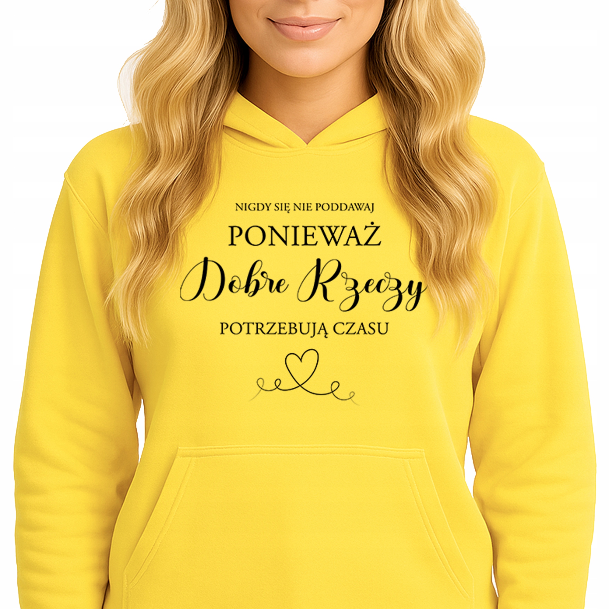 Mikina S Kapucí Žlutá bavlněná mikina Dobré věci Potřebují čas S