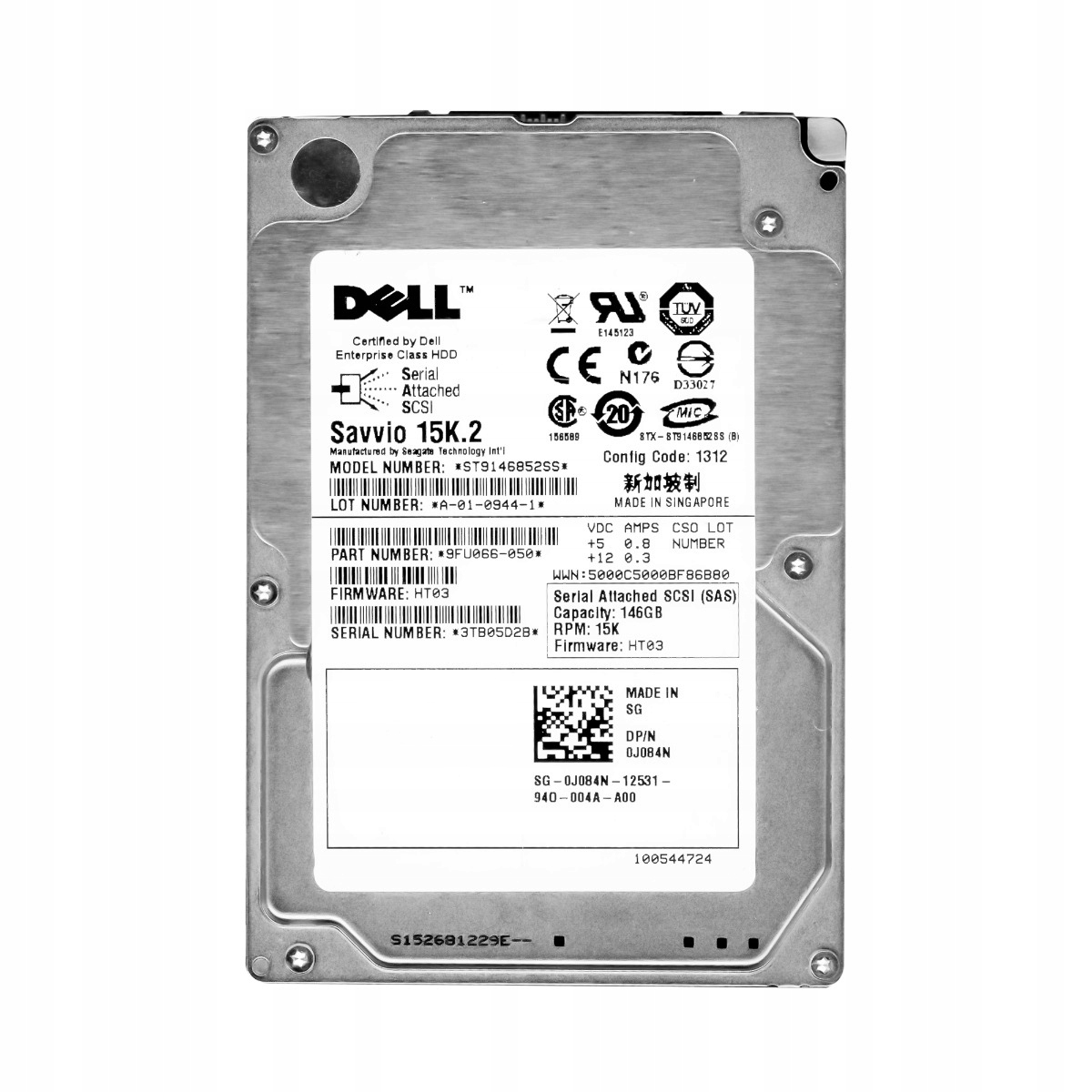 Dell 0J084N 146GB 15K 16MB SAS-2 2.5'' ST9146852SS