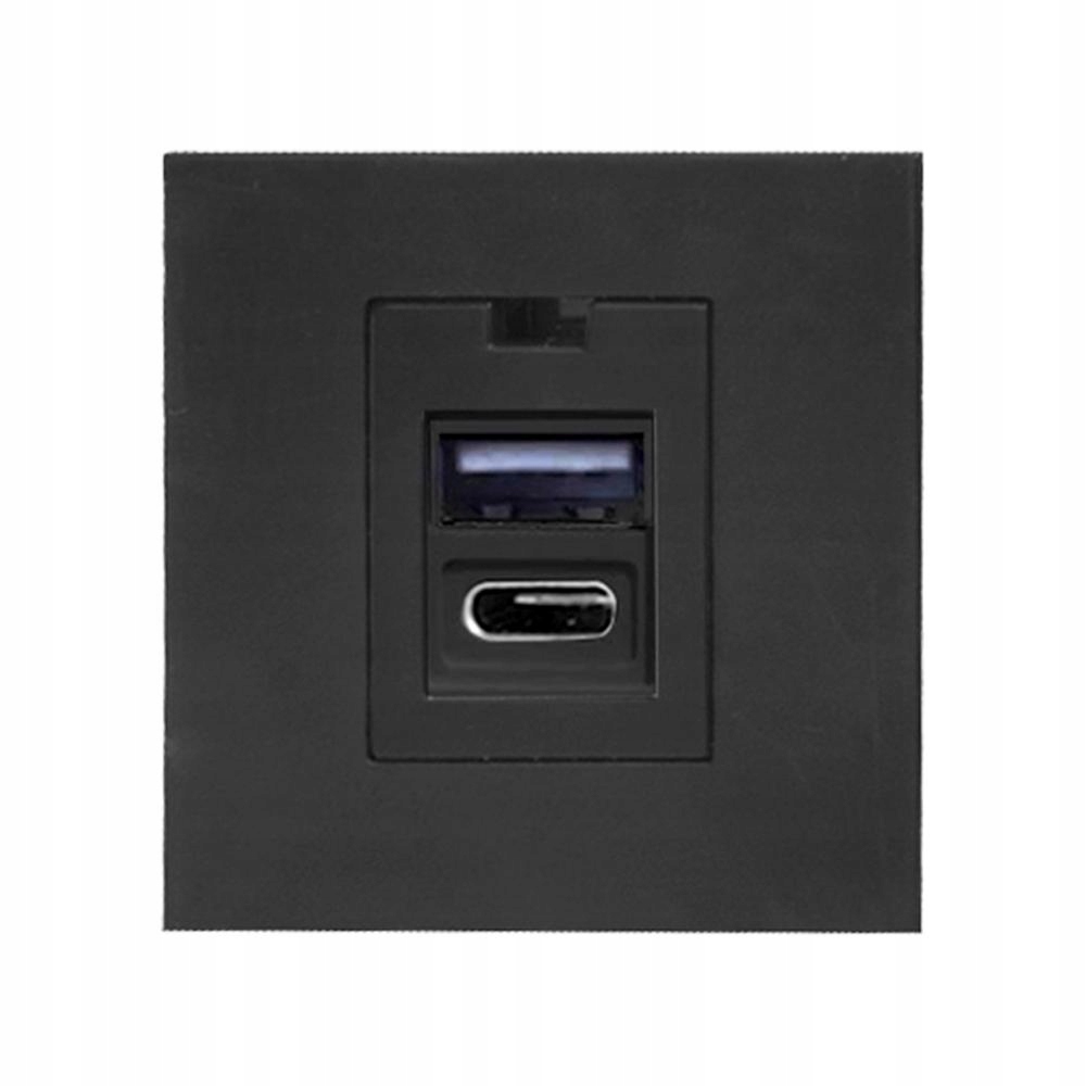 Noen USBx2 A+c, podwójny port 45x45mm z ładowarką Usb, 2,1A 5V DC, czarny