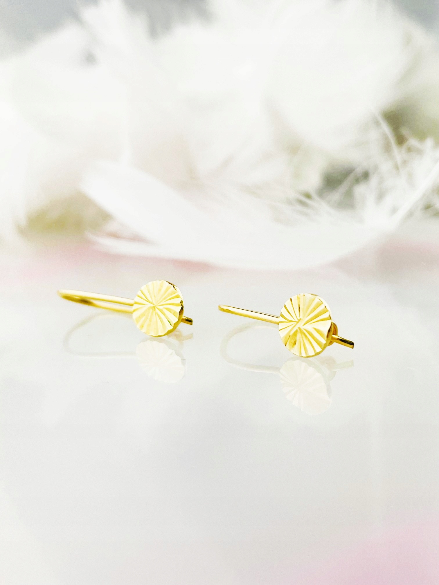 Zlaté náušnice kolečka, frézované slunce